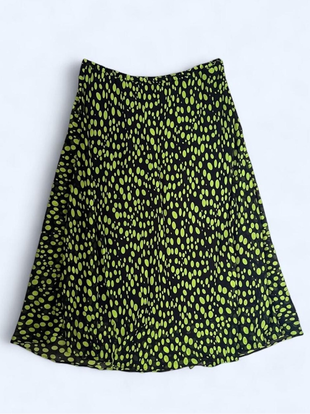 Draper’s & Damon’s Black Skirt Neon Lime Polka Dot Print